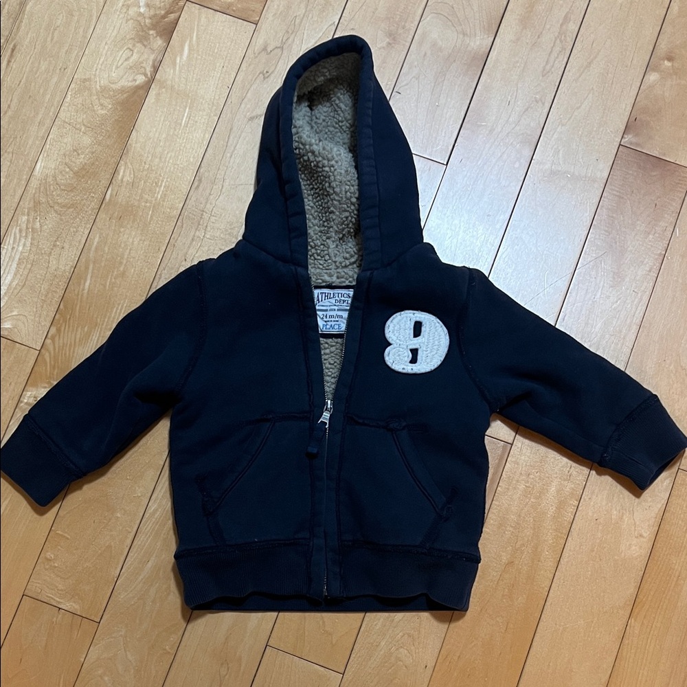 Toddler Sherpa Lined Navy Hoodie with Number Patch